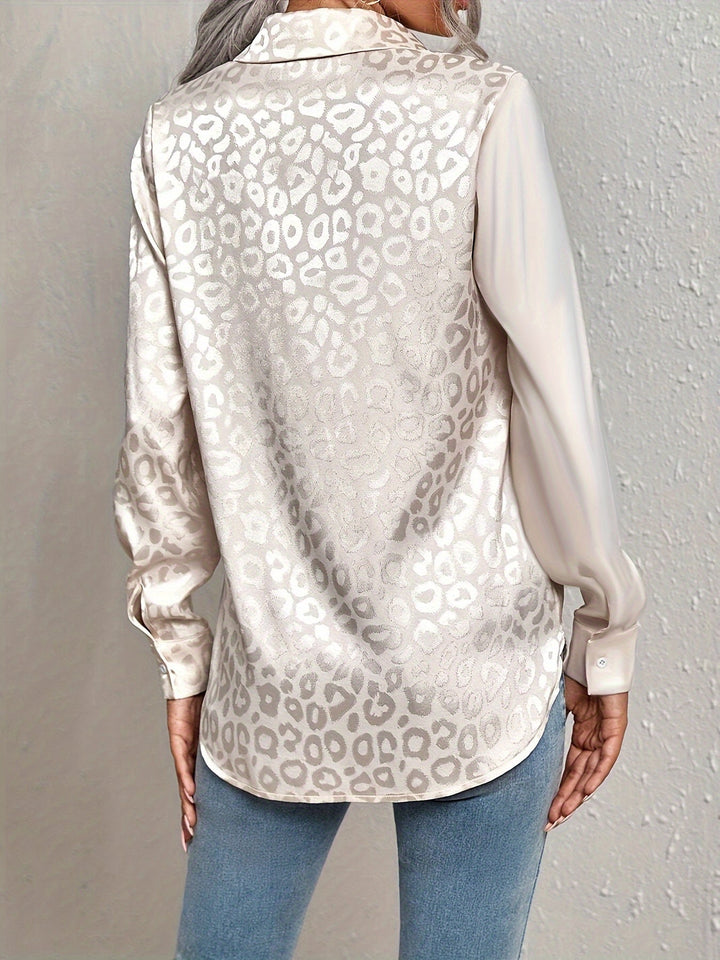 Gwendolyn - Leopard Udskriv Jacquard To-farvet Satin Knaplukning Skjorte