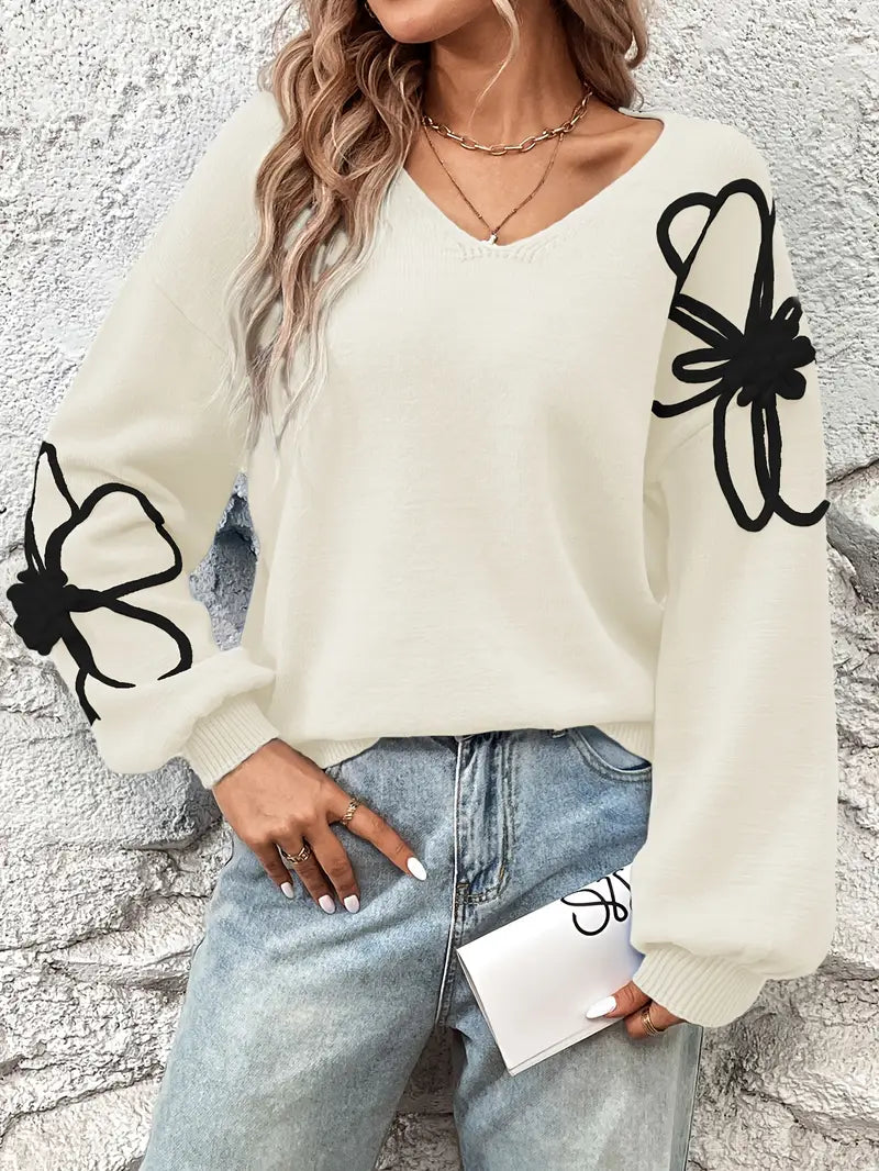 Semira - Langærmet Sweater Med Blomsterbroderi