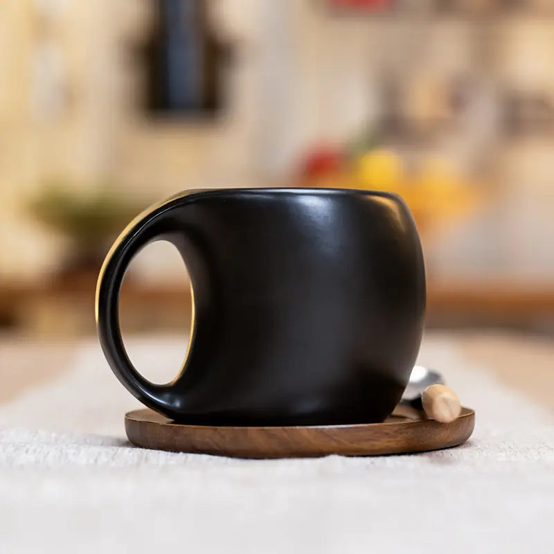 ClayHaven - Keramisk Kaffekrus Med Træ Underlag
