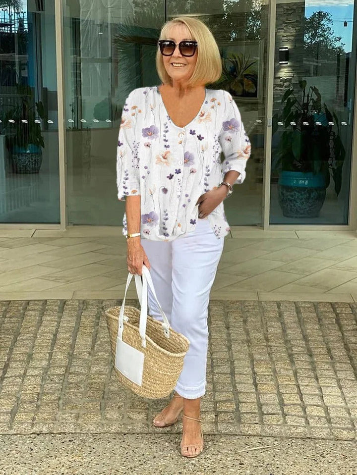 Teresa - Elegant Blomsterbluse med knapper