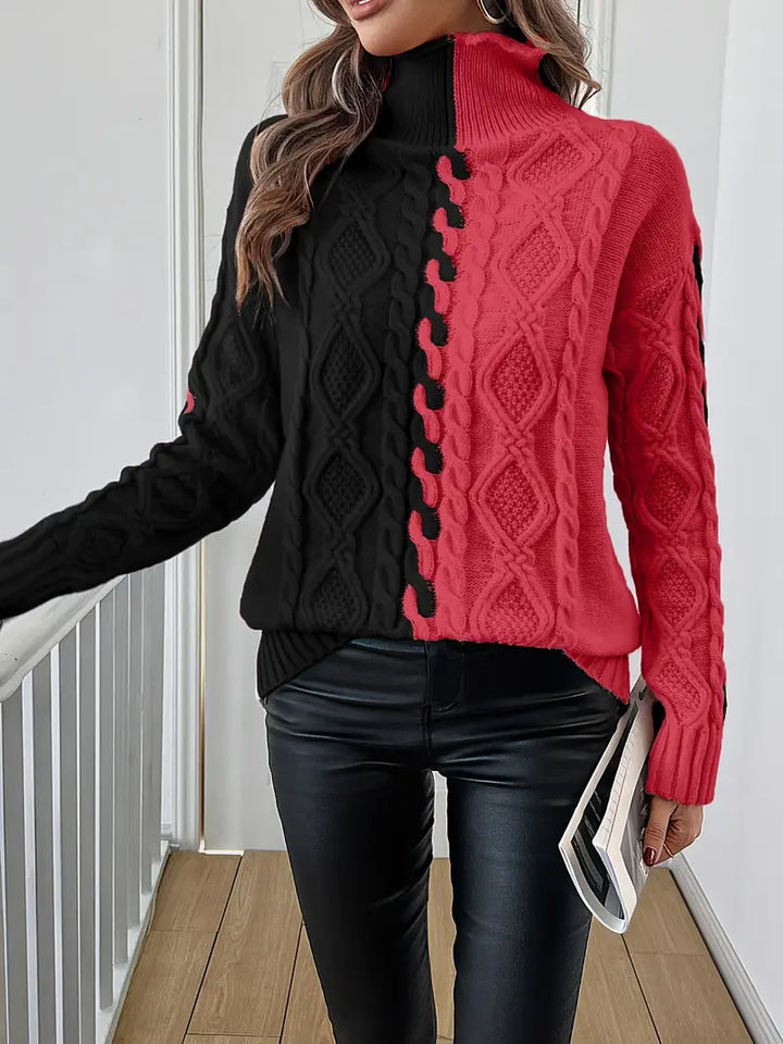 Leovia - Elegant Stribet Sweater Med Høj Hals