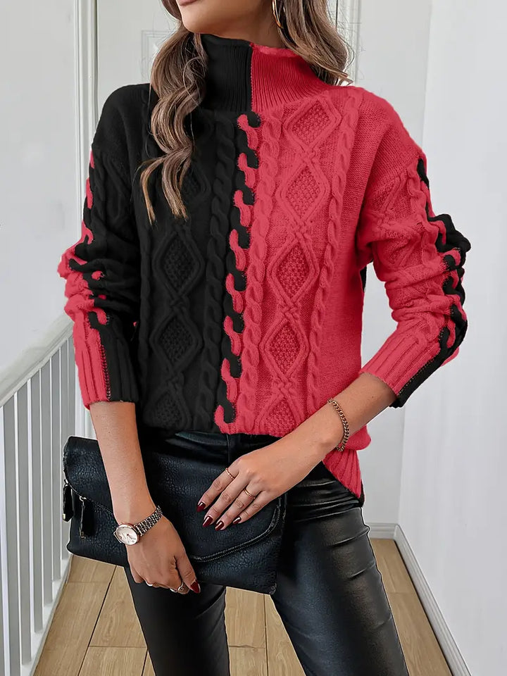 Leovia - Elegant Stribet Sweater Med Høj Hals