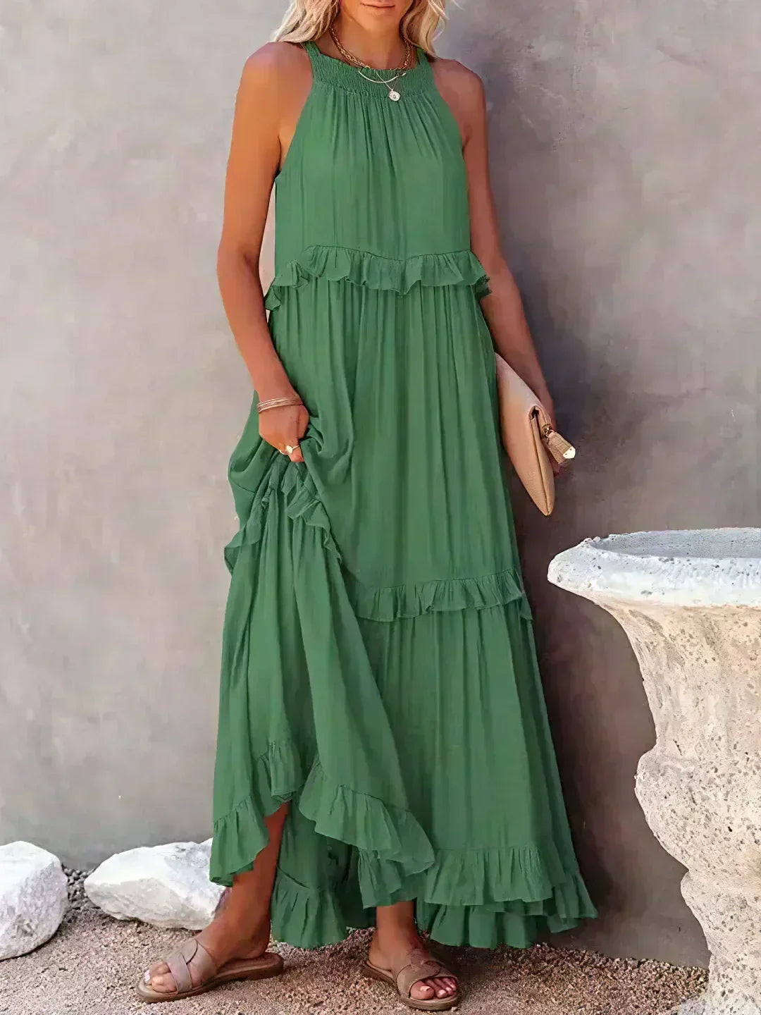 Hayley - Elegant ærmeløs Kjole Med Flæser