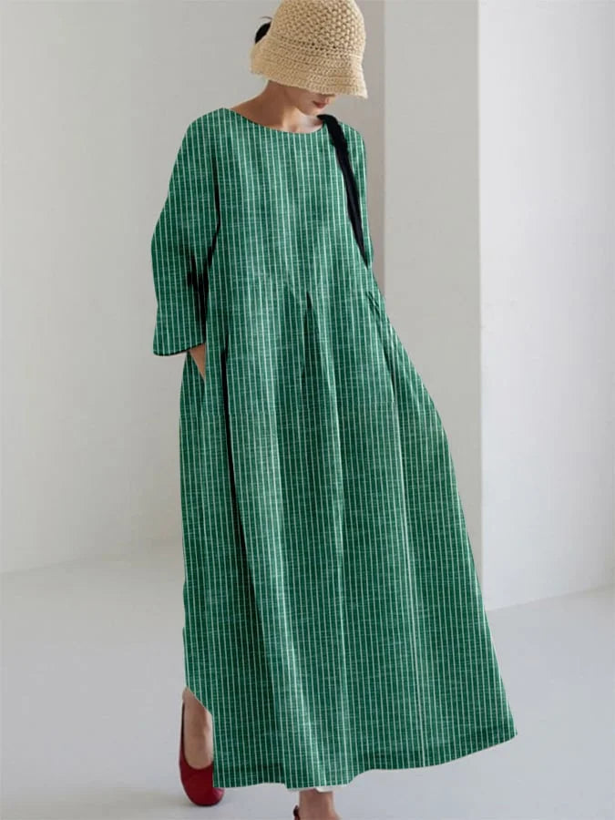 Olivia – Vintage Kjole Med Striber Og Løs Pasform