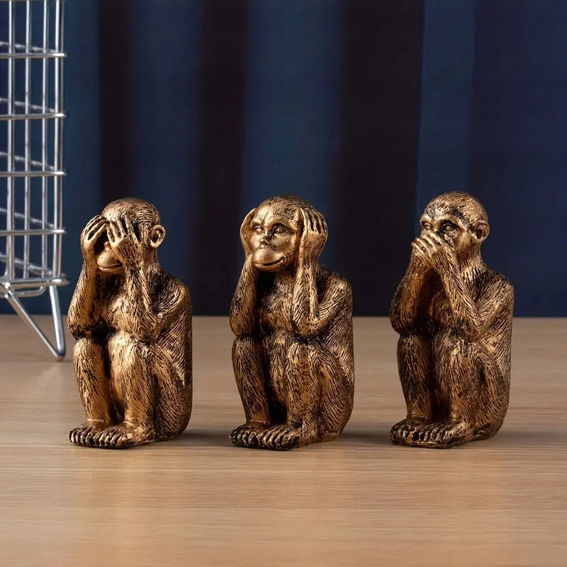 WiseChimp - 3 Darabos Dekoratív Műgyanta Majomszobor Szett