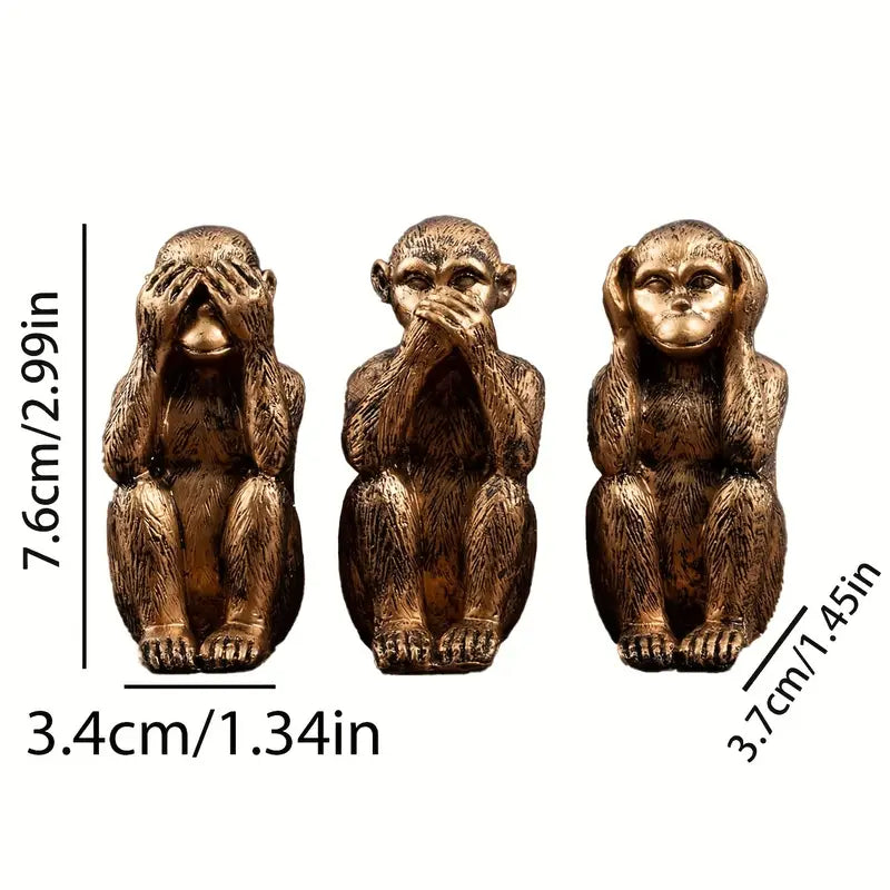 WiseChimp - 3 Darabos Dekoratív Műgyanta Majomszobor Szett