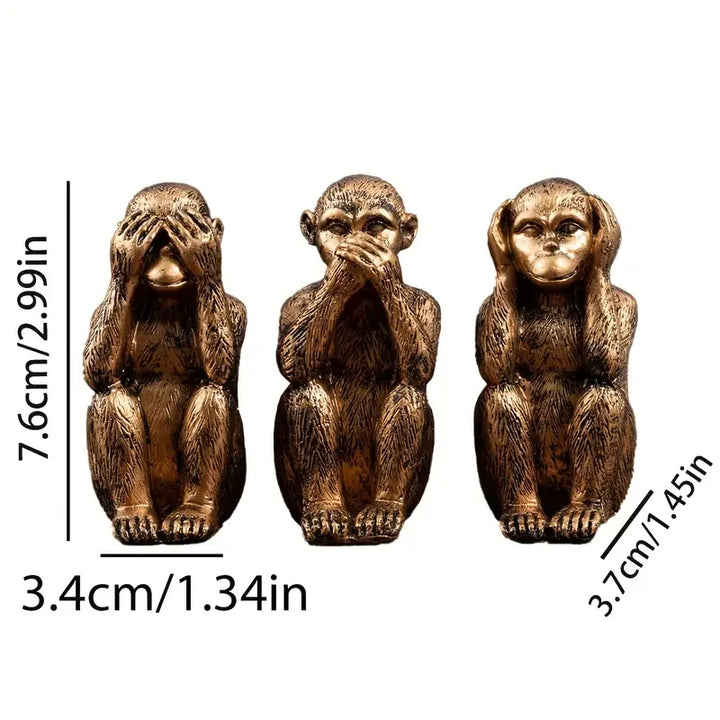 WiseChimp - 3 Darabos Dekoratív Műgyanta Majomszobor Szett