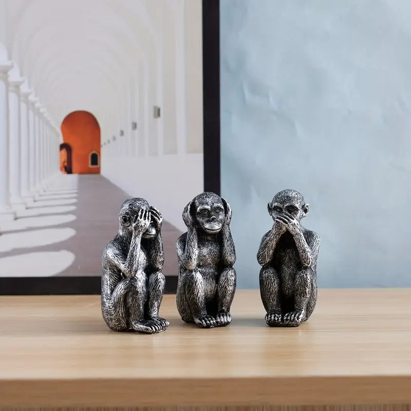 WiseChimp - 3 Darabos Dekoratív Műgyanta Majomszobor Szett