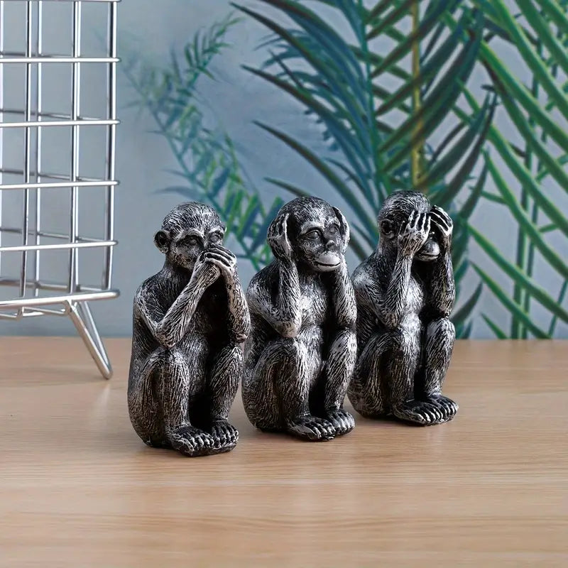 WiseChimp - 3 Darabos Dekoratív Műgyanta Majomszobor Szett