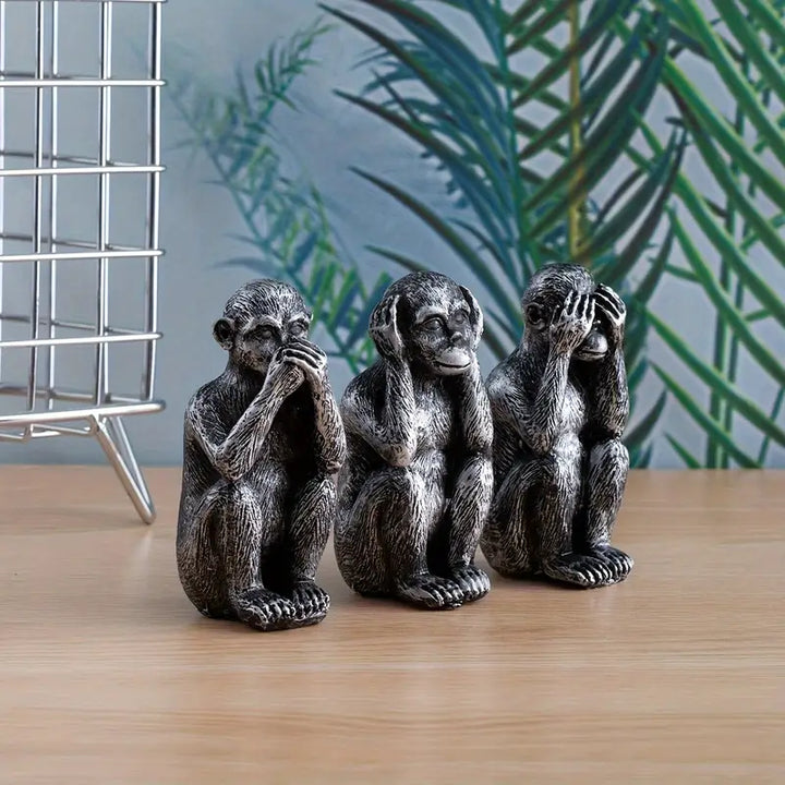 WiseChimp - 3 Darabos Dekoratív Műgyanta Majomszobor Szett