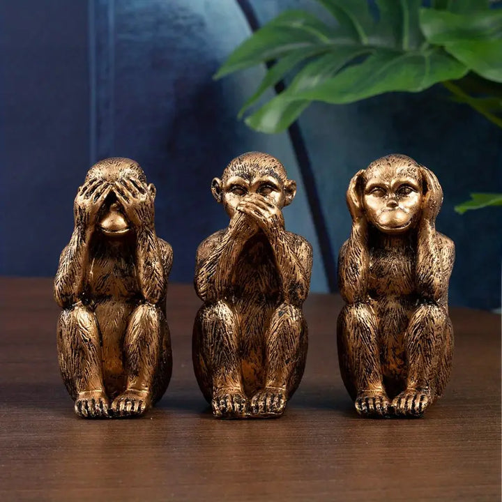 WiseChimp - 3 Darabos Dekoratív Műgyanta Majomszobor Szett