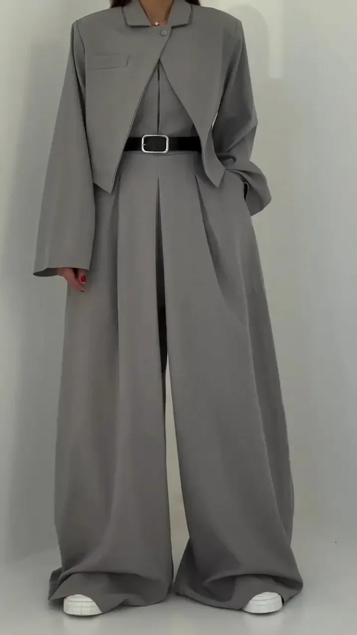 Lavara - Kort Blazer Og Bukser Med Brede Ben