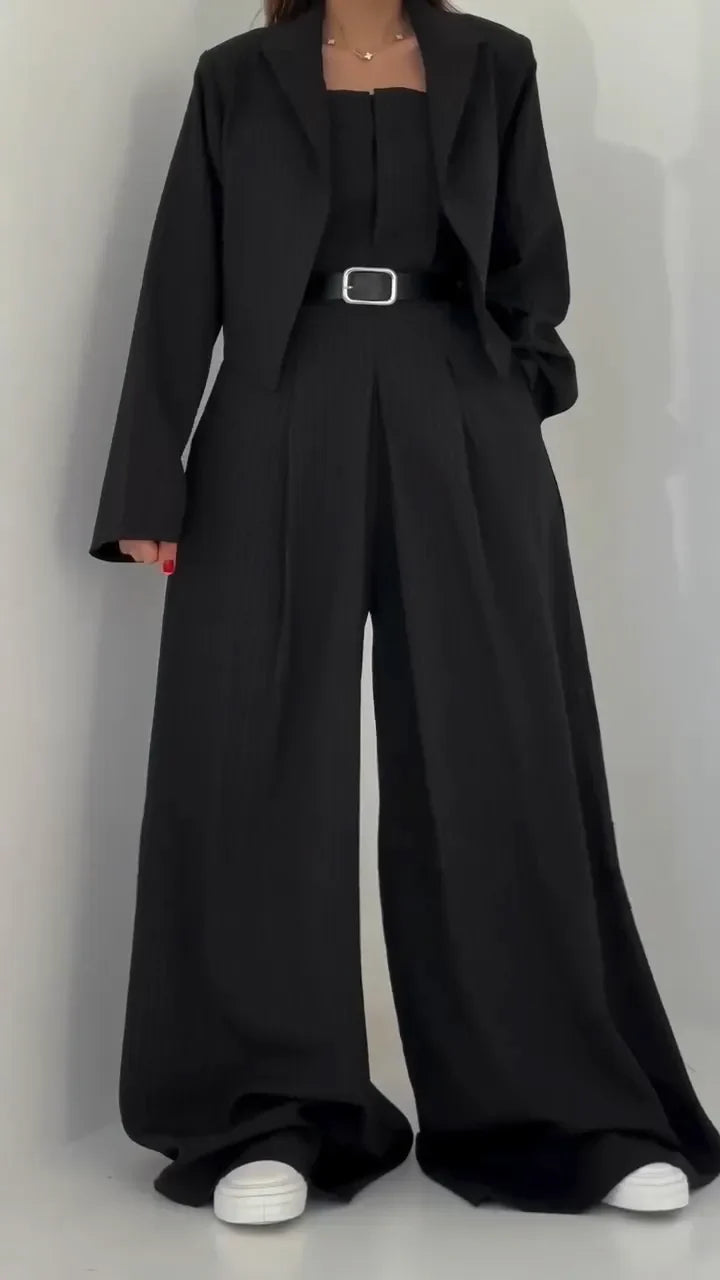Lavara - Kort Blazer Og Bukser Med Brede Ben