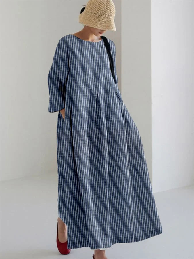 Olivia – Vintage Kjole Med Striber Og Løs Pasform