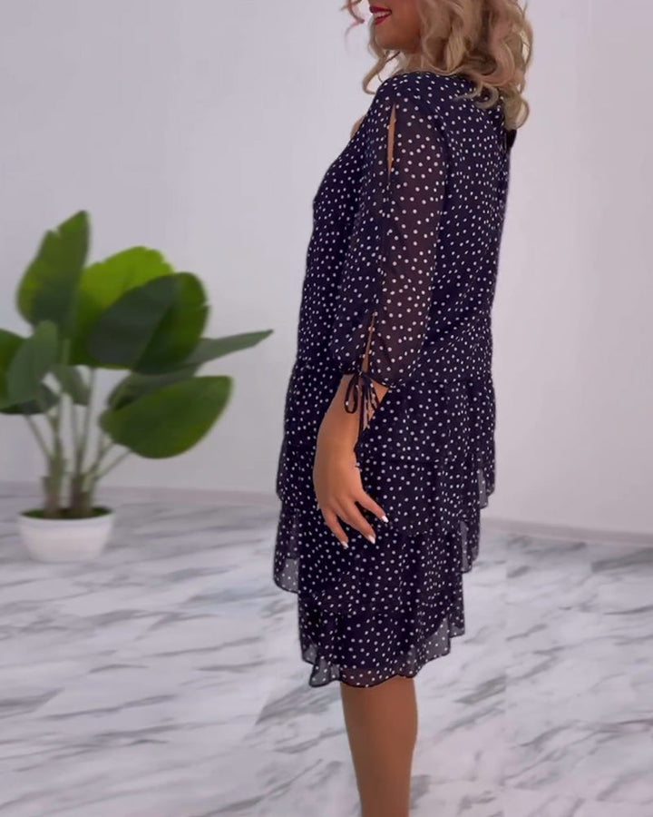 Eralyn - Polka Kjole Med Flæser Og Slidsede ærmer