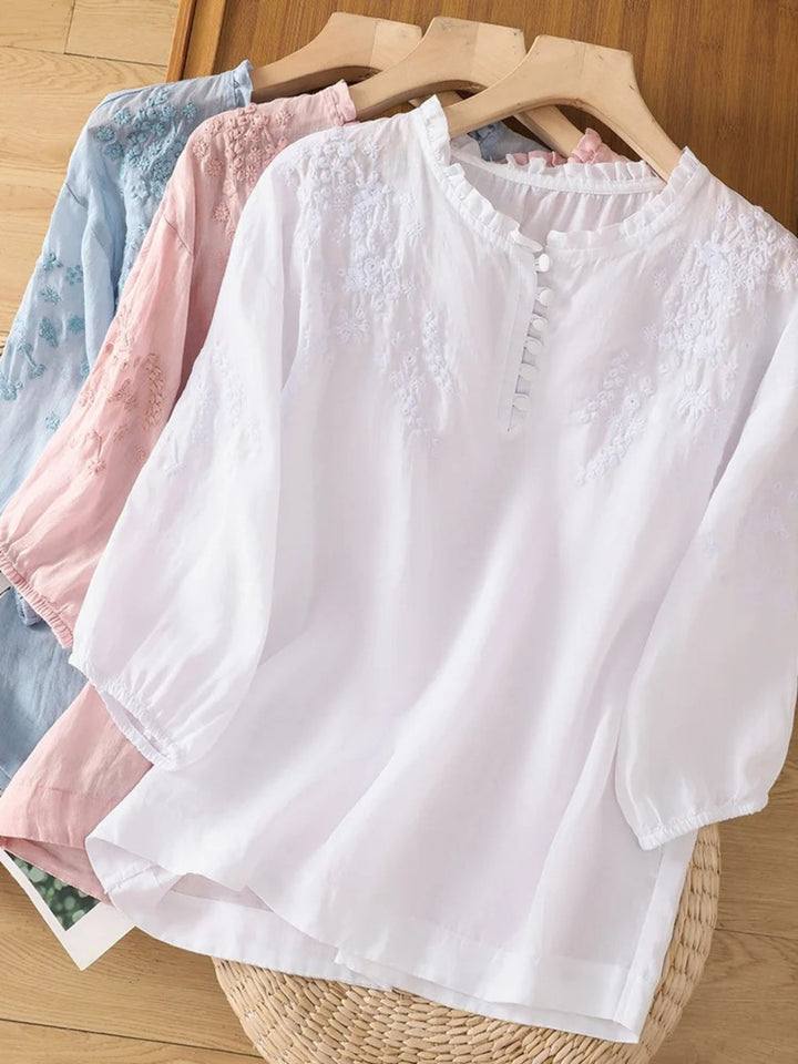 Kissina - Broderet Bomulds Bluse