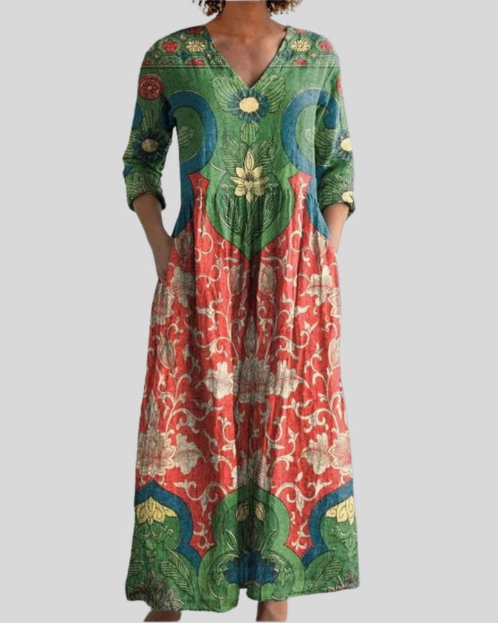 Bernadine - Vintage Blomstret Maxi-Kjole