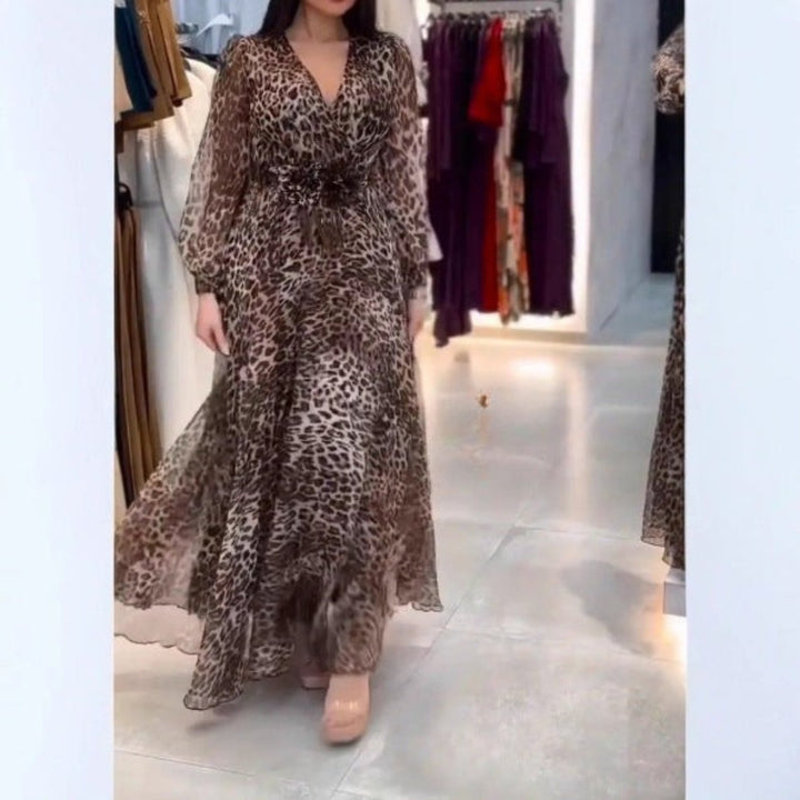 Nalera - Elegant Mxi Kjole Med Leopard Udskriv