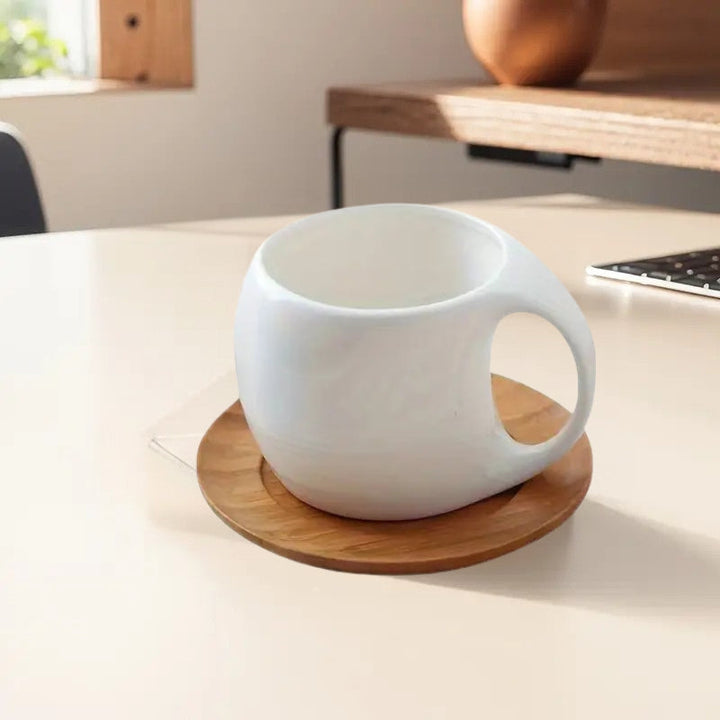 ClayHaven - Keramisk Kaffekrus Med Træ Underlag