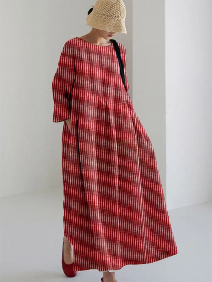 Olivia – Vintage Kjole Med Striber Og Løs Pasform