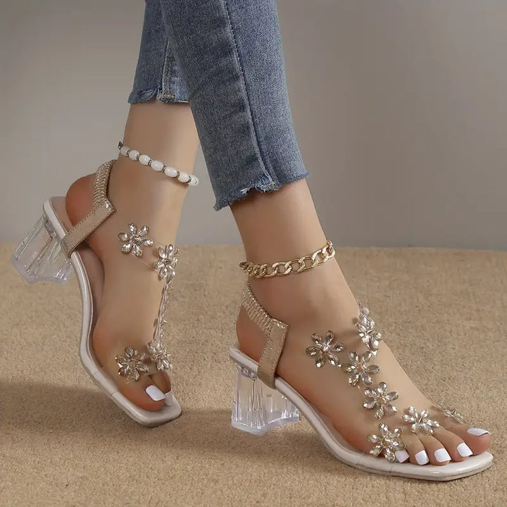 Graciela - Højhælede Sandaler Med Blomsterkrystaller