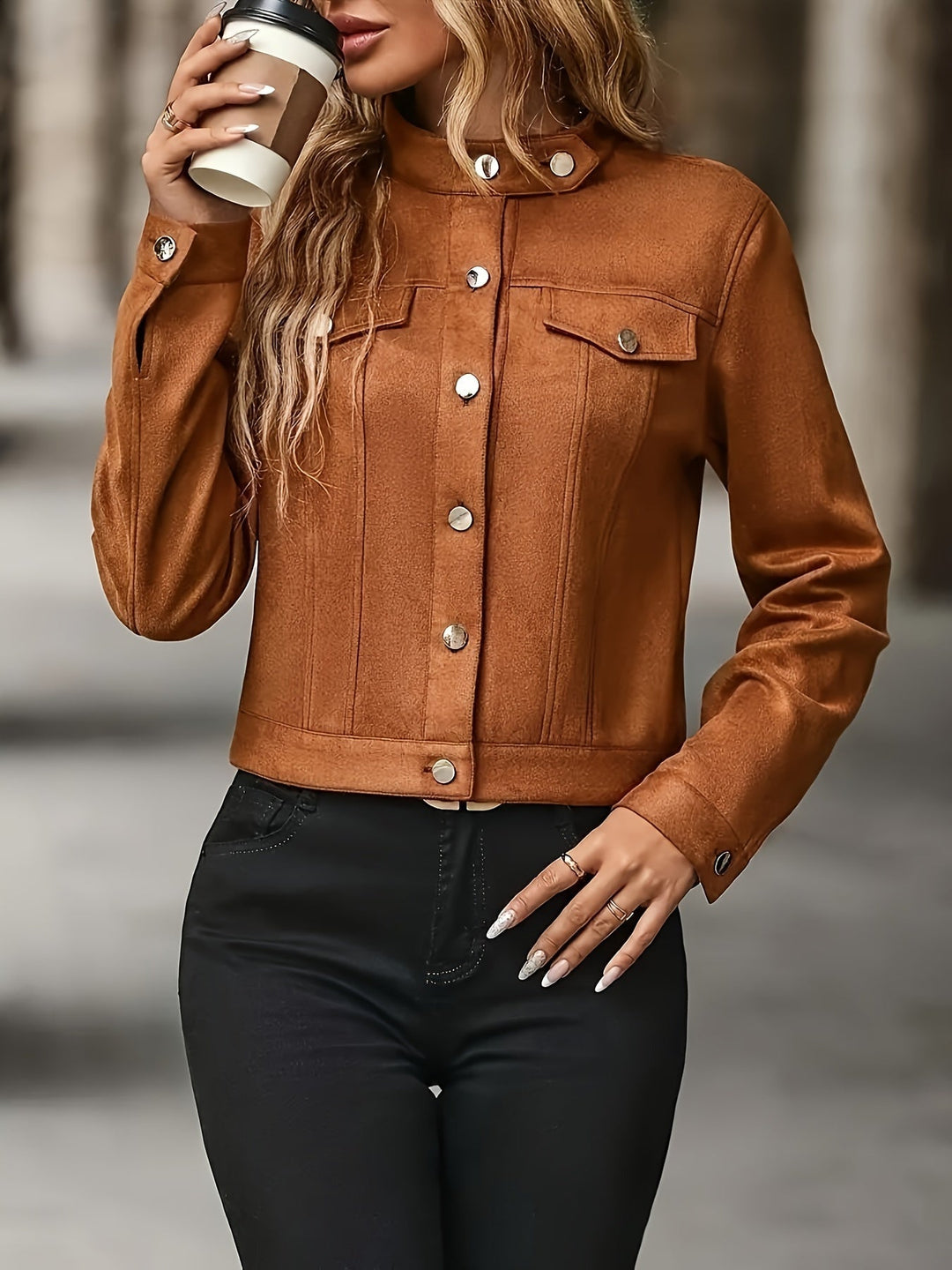 Slavica - Vintage Langærmet Jakke Med Knapper Foran