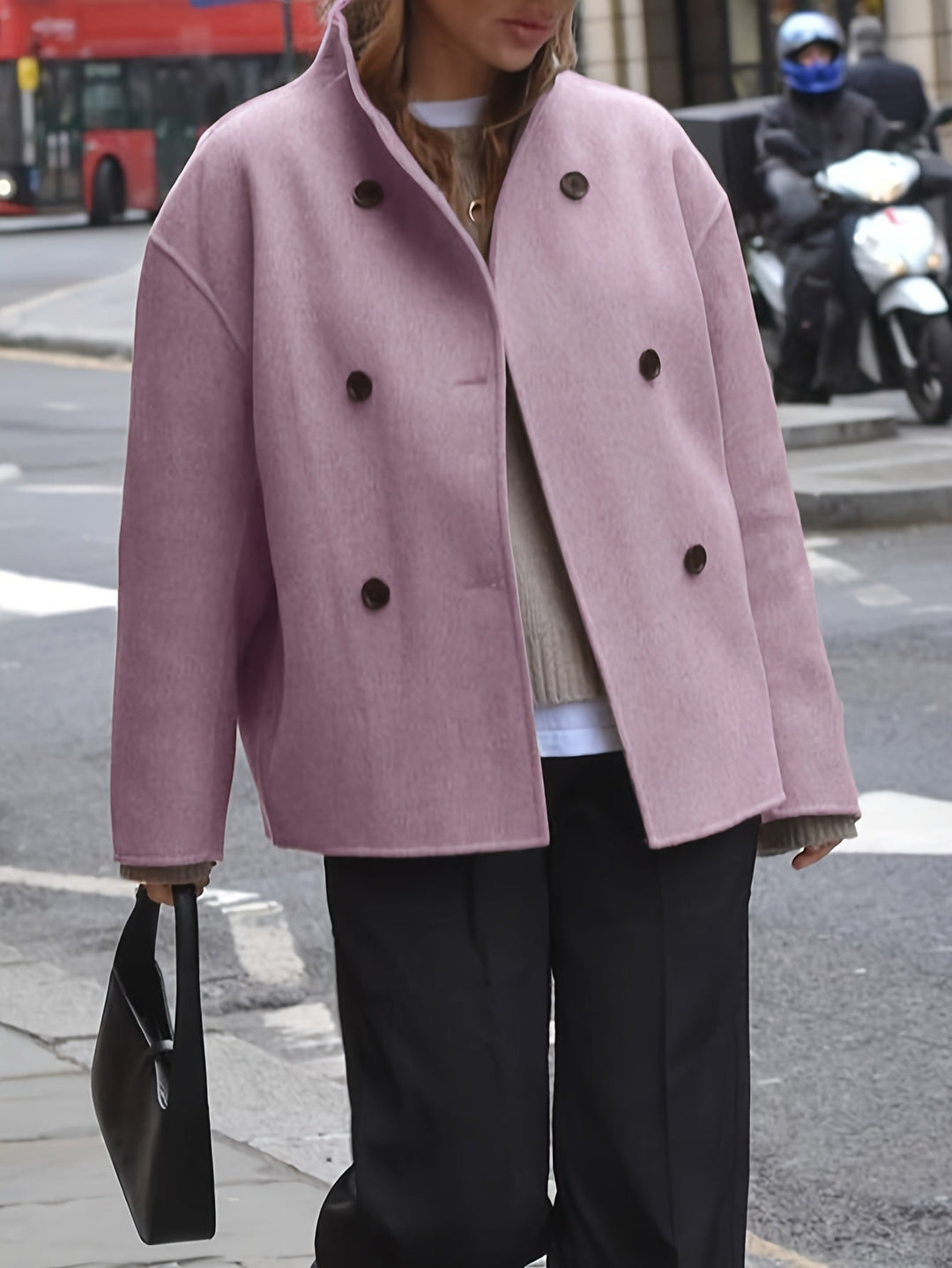 Deanne - Elegant Dobbeltradet Beige Frakke