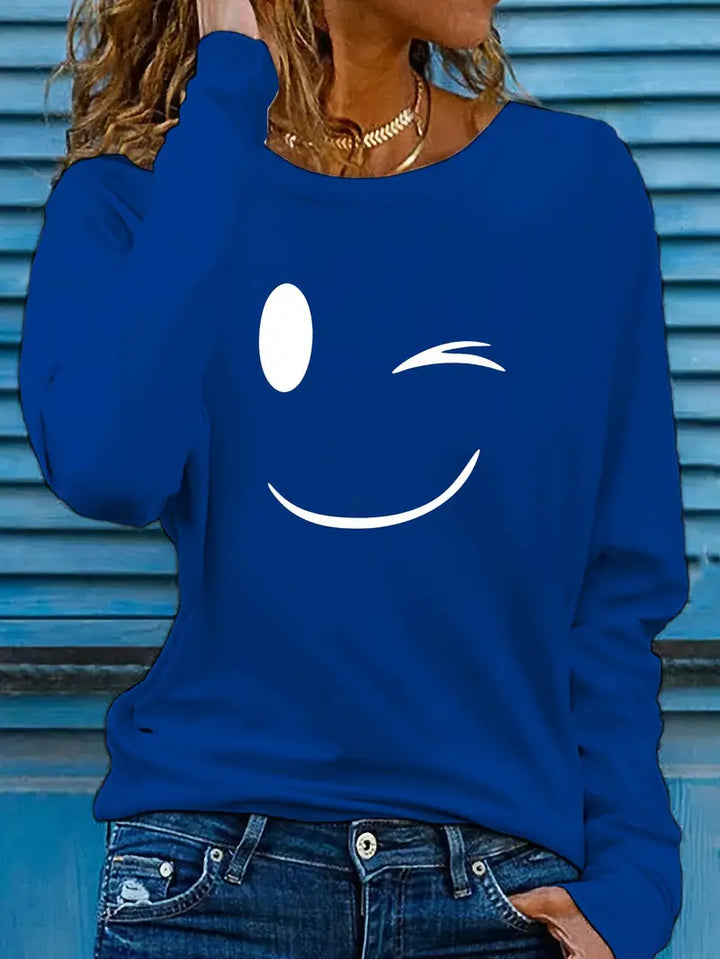 Odalina - Afslappet T-Skjorte Med Smiley Udskriv