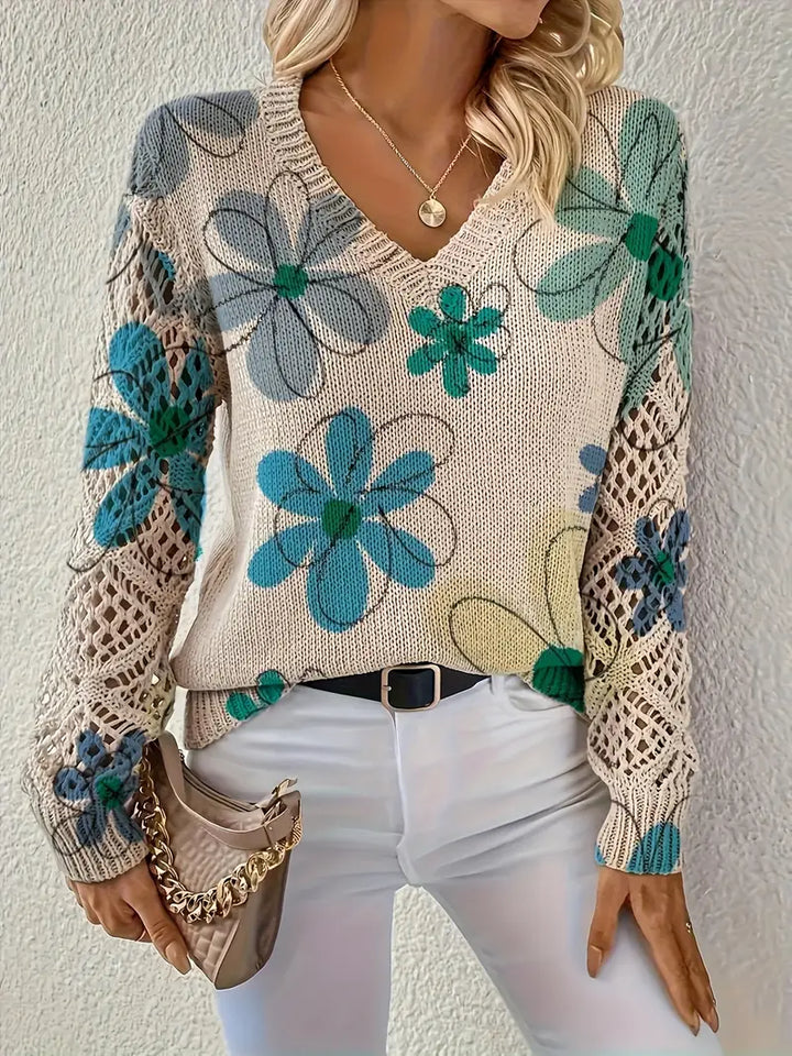 Marzena – Elegant Langærmet Trøje Med Blomster Udskriv