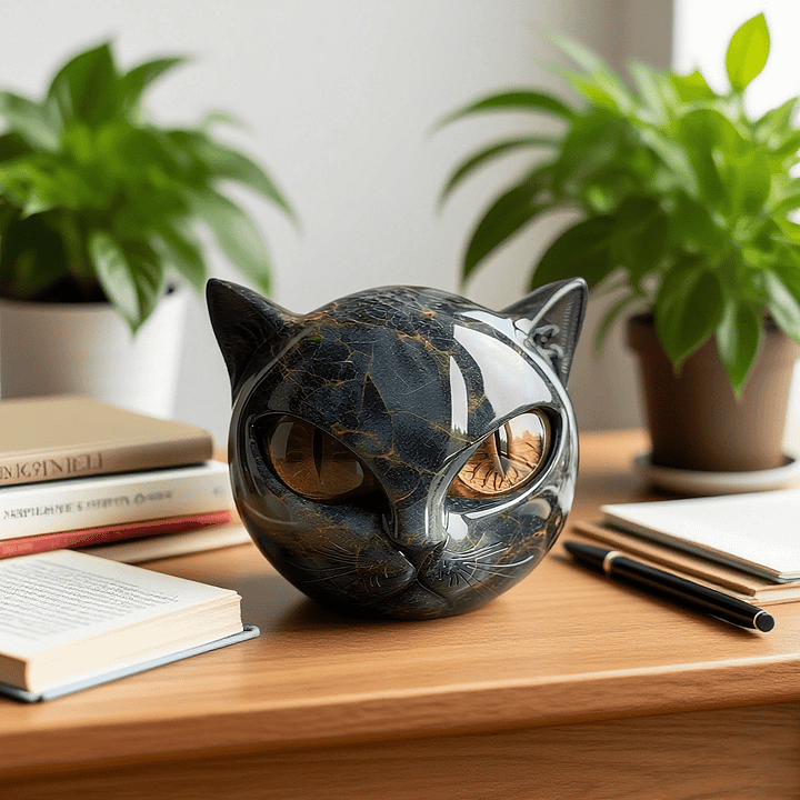 NyxCharm - Mystisk Sort Katte Hoved Skulptur