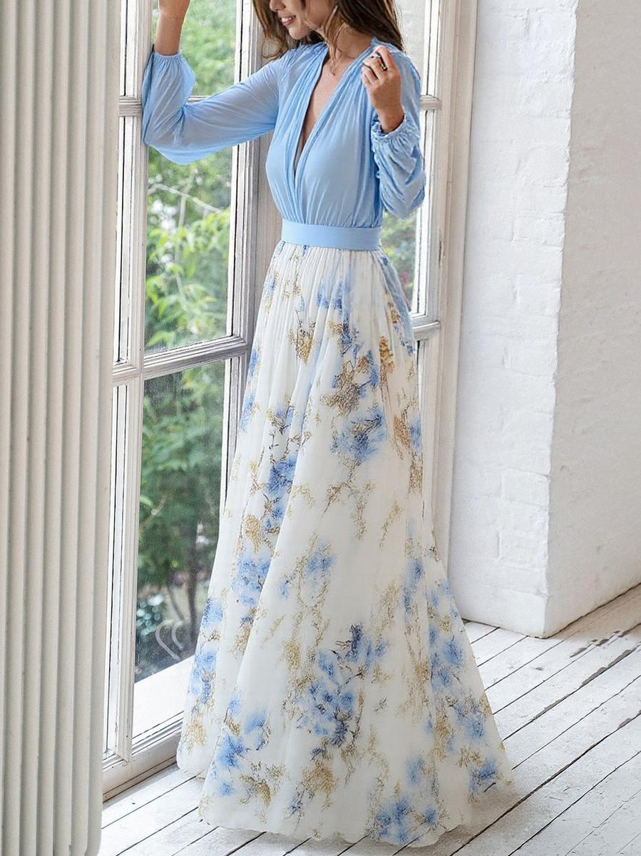 Jewel - Lang Kjole Med Blomster Udskriv
