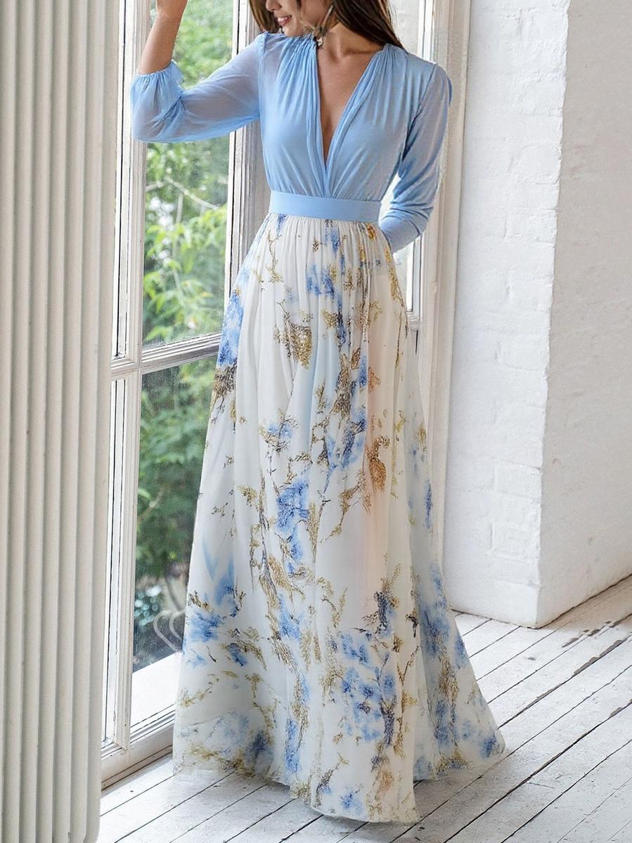 Jewel - Lang Kjole Med Blomster Udskriv