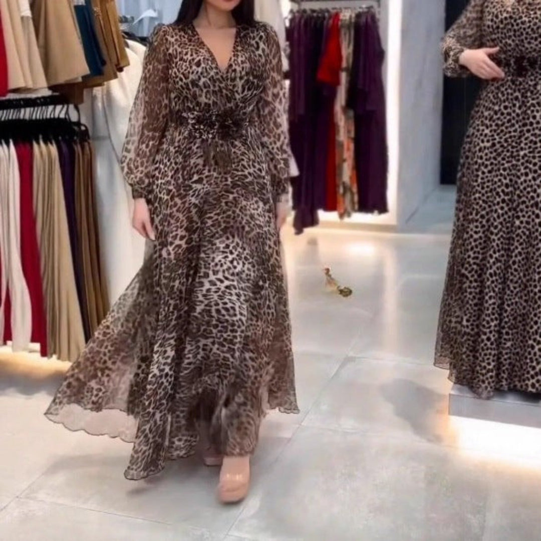 Nalera - Elegant Mxi Kjole Med Leopard Udskriv