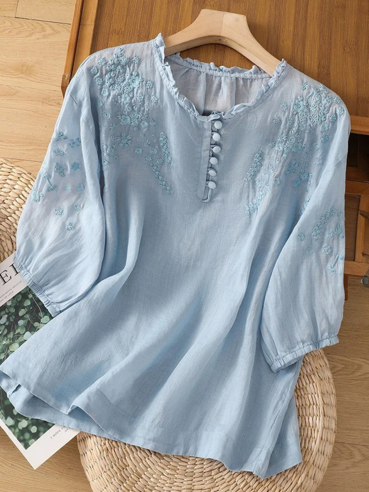 Kissina - Broderet Bomulds Bluse
