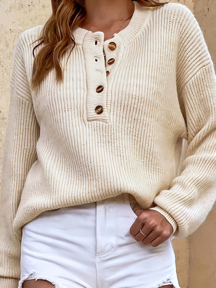 Zeline - Knap Op Sweater Med Lange ærmer