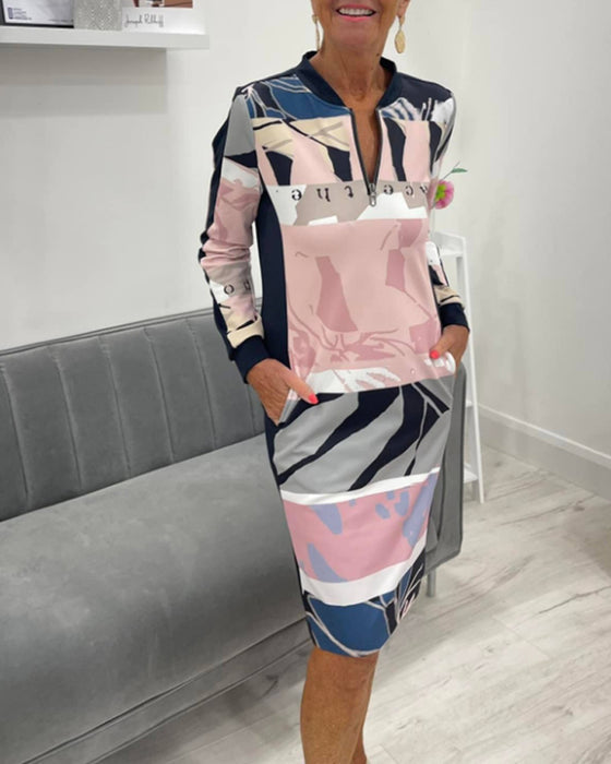 Lexiana - Midi Kjole Med Abstrakt Print Og Lynlås