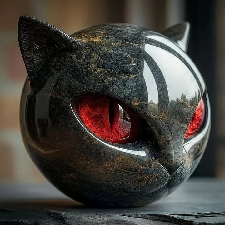 NyxCharm - Mystisk Sort Katte Hoved Skulptur