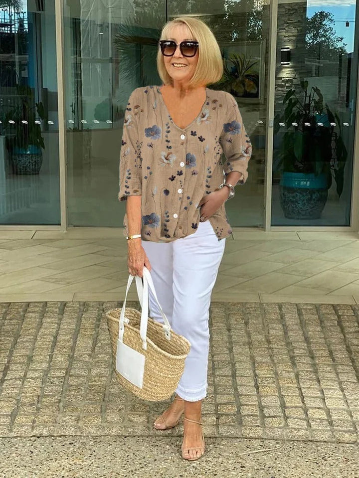 Teresa - Elegant Blomsterbluse med knapper