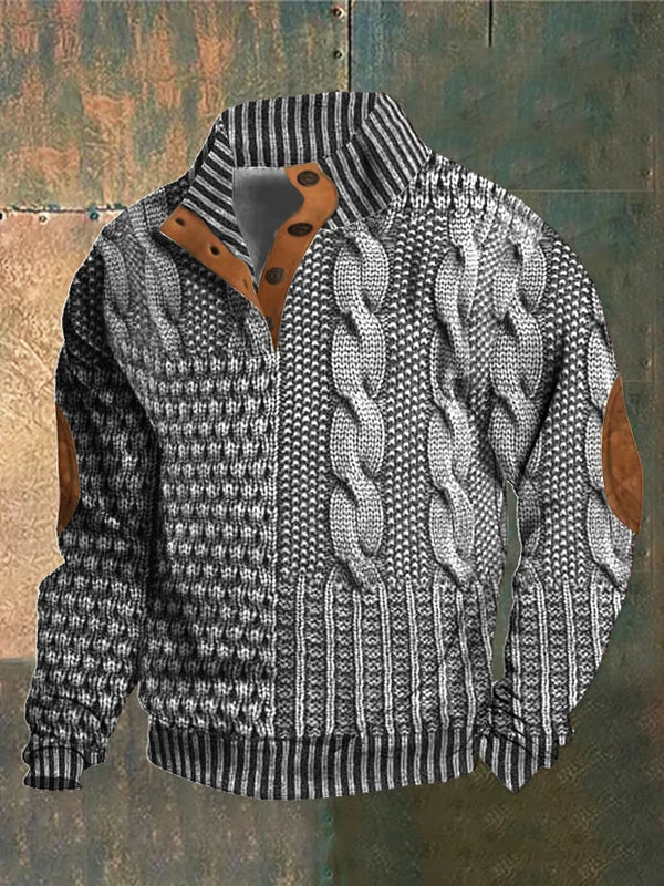 Everette - Patchwork Sweater i Kabelstrik