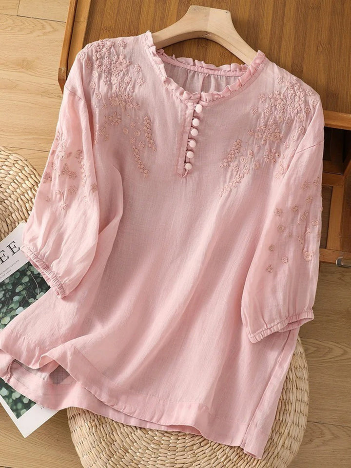 Kissina - Broderet Bomulds Bluse