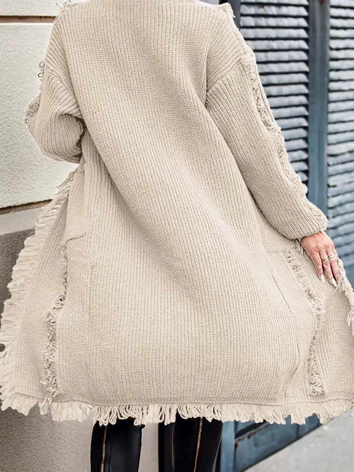 Ramziya - Elegant Lang Kvast Cardigan Med Lomme