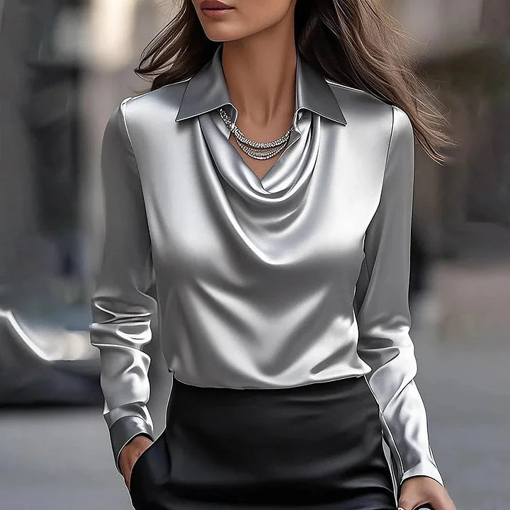 Malvina - Elegant Satinbluse Med Draperet Udskæring