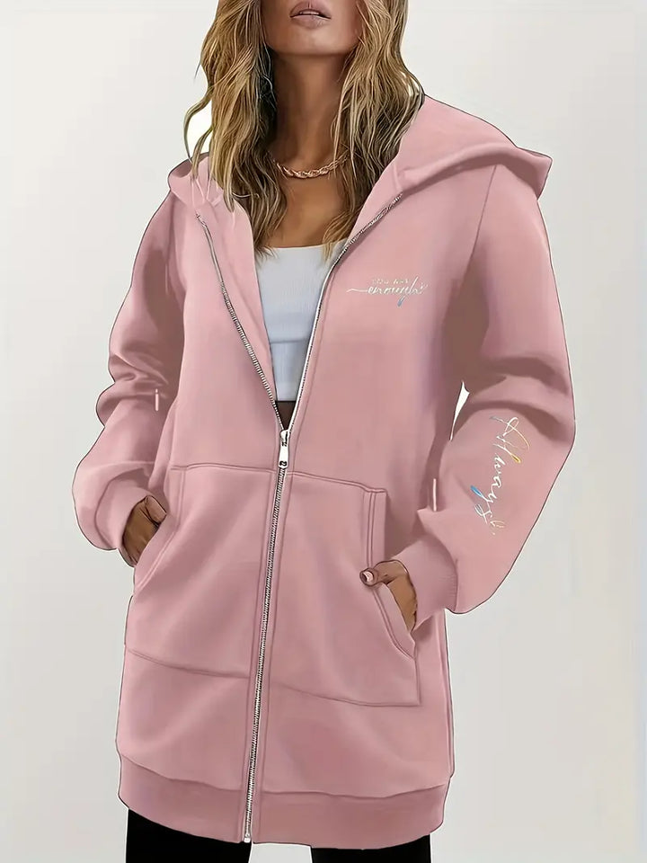 Angeleen - Geometrisk Printet Hættetrøje Med Lynlås