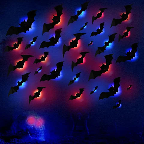 GlowWing - Lysende 3D Flagermus Halloween Vægdekorationsklistermærker