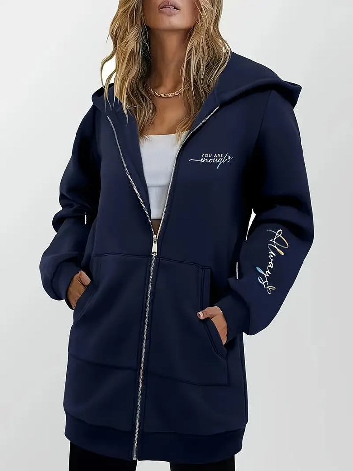 Angeleen - Geometrisk Printet Hættetrøje Med Lynlås