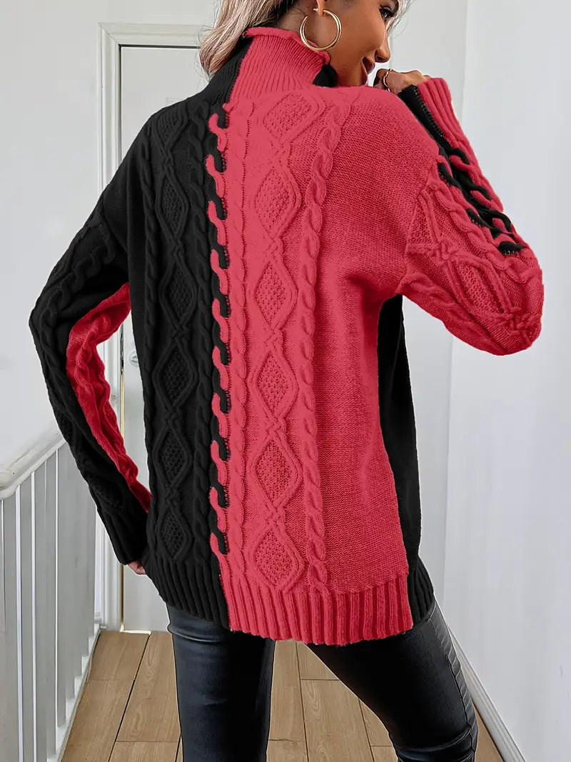 Leovia - Elegant Stribet Sweater Med Høj Hals