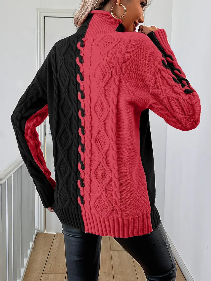Leovia - Elegant Stribet Sweater Med Høj Hals