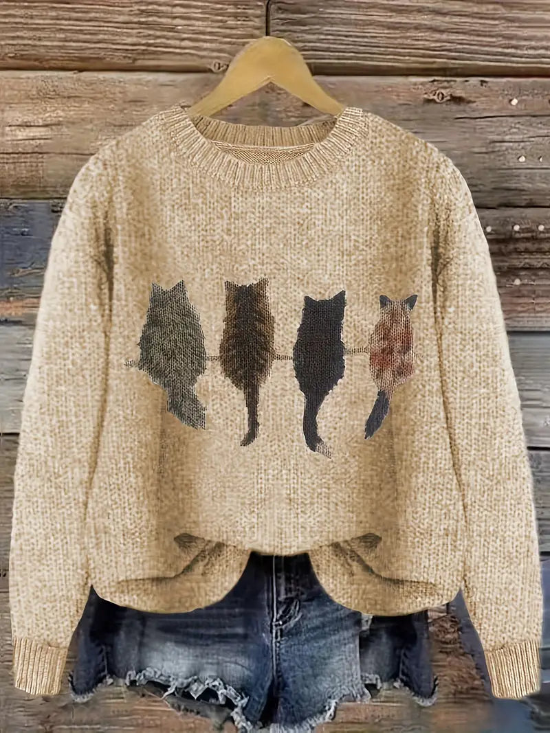Urvana - Katte Udskriv Langærmet Sweater