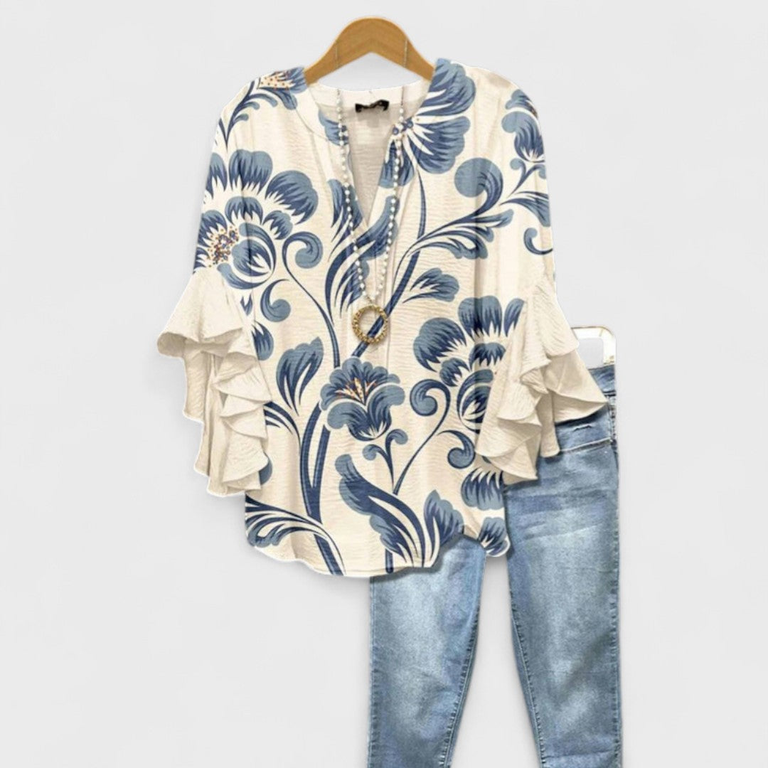 Rachida – Elegant Bluse Med Blomster Udskriv