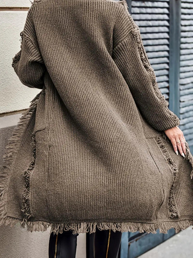 Ramziya - Elegant Lang Kvast Cardigan Med Lomme